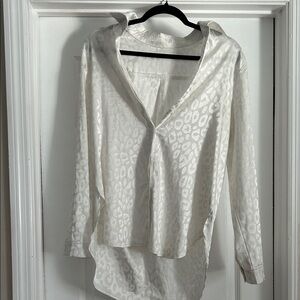Elegant White Leopard Print button down Top